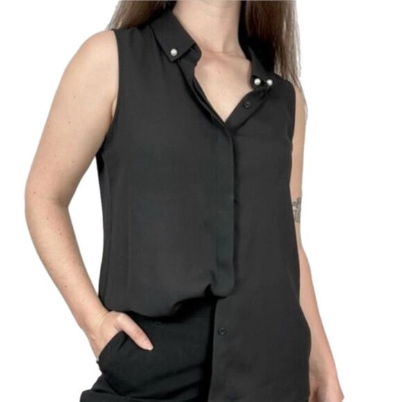 KARL LAGERFELD PARIS Sleeveless Faux Pearl-Embellished Top - Picture 1 of 7
